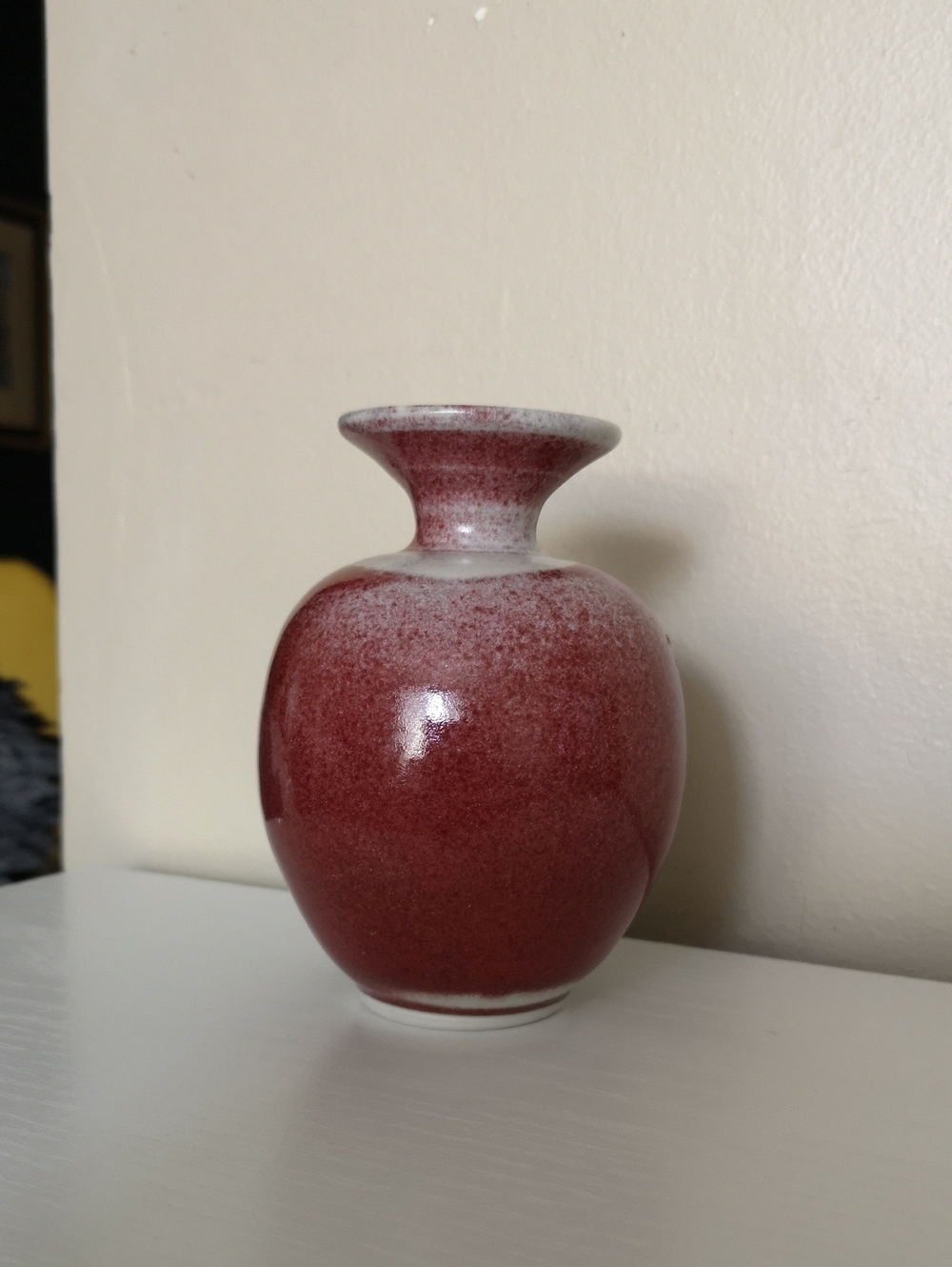 Stunning Vintage Signed Studio Art Pottery Bud Vase Beautiful Red & Gray Glaze